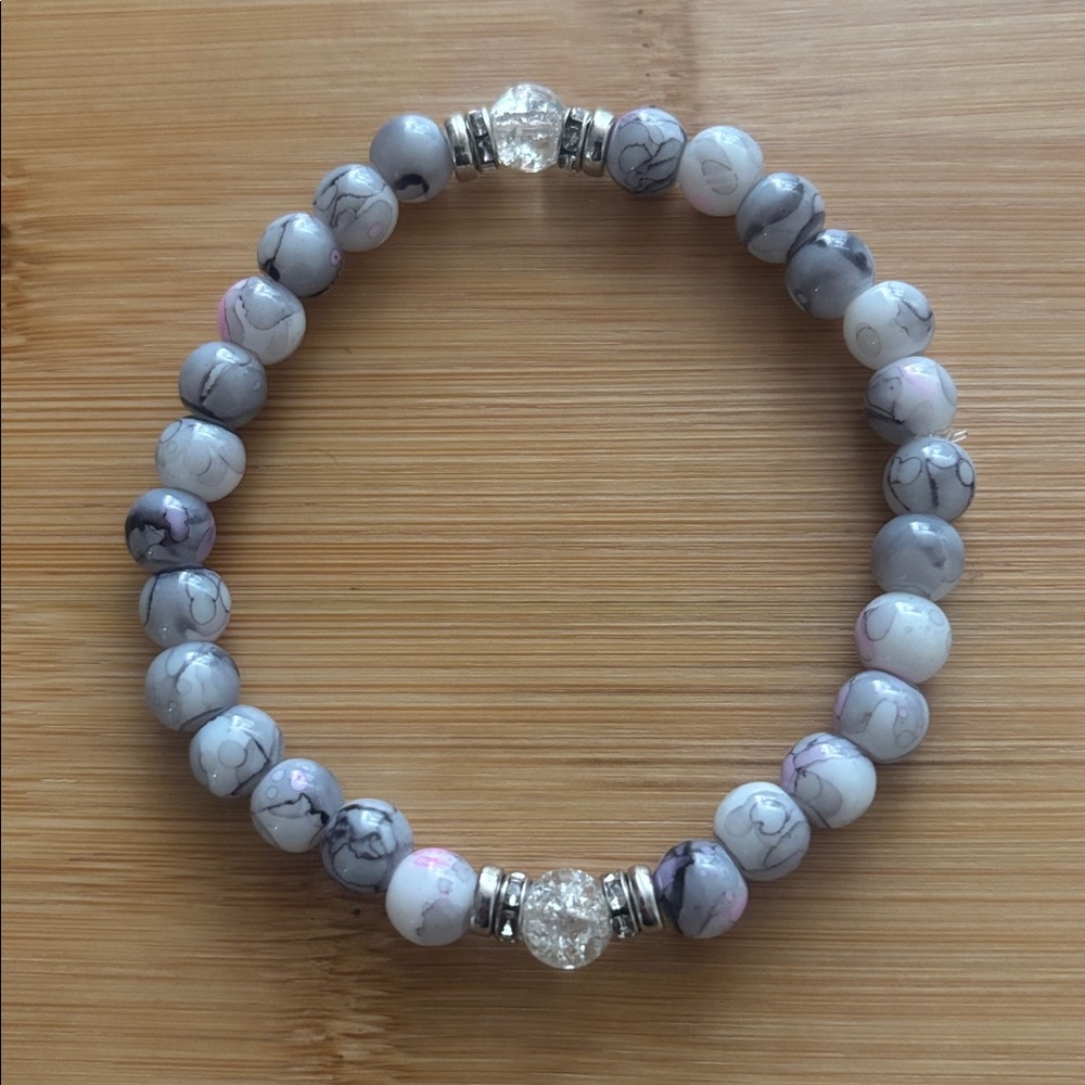 Pink & Gray Beaded Bracelet